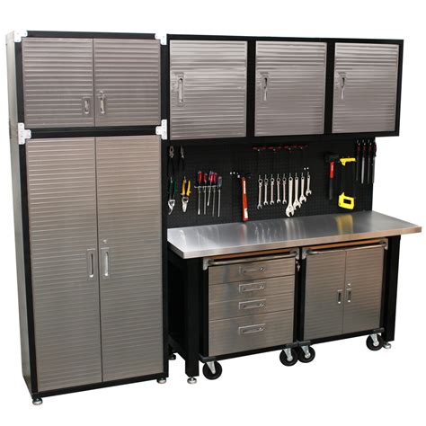 stainless steel workshop cabinet|garage metal cabinets with workbench.